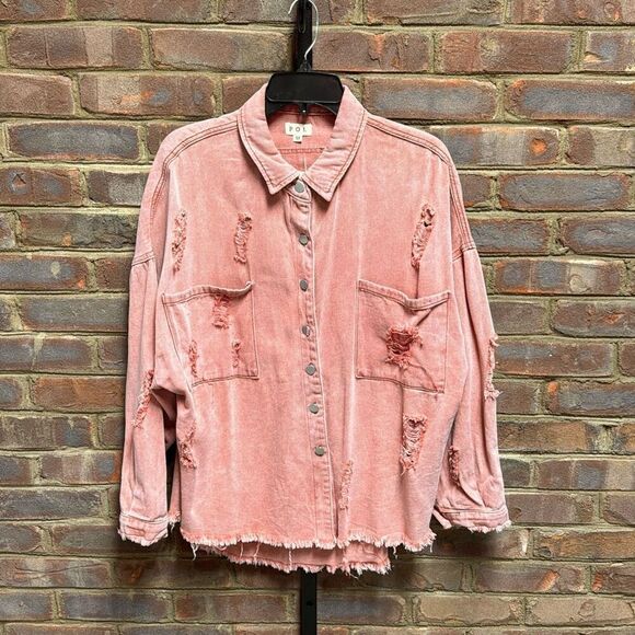 POL Women’s Distressed Denim Shacket Jacket Top  Size Medium - Picture 4 of 10